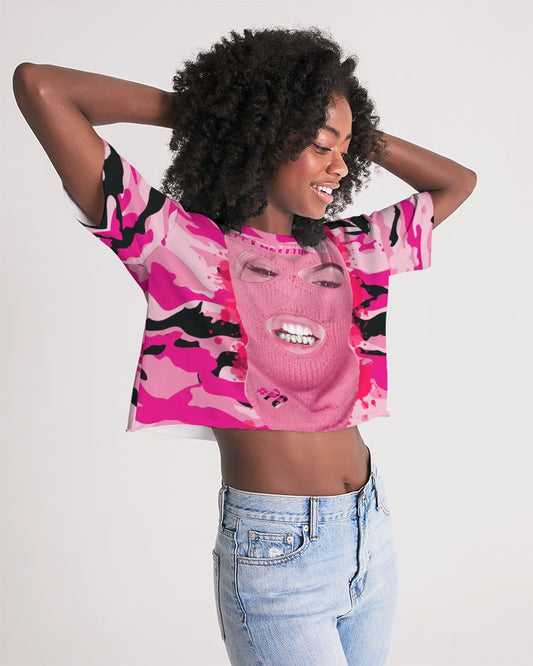 Pretty Goons Pink Camo Women's Lounge Cropped Tee