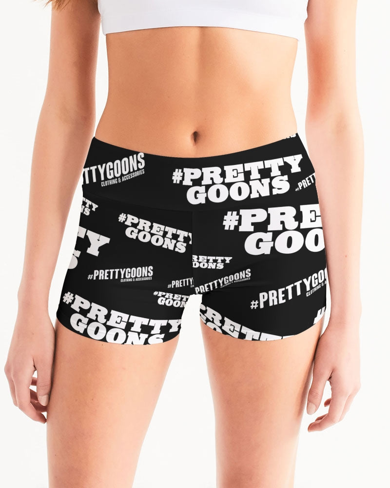 Pretty Goons Duped BLACK Women's Mid-Rise Yoga Shorts