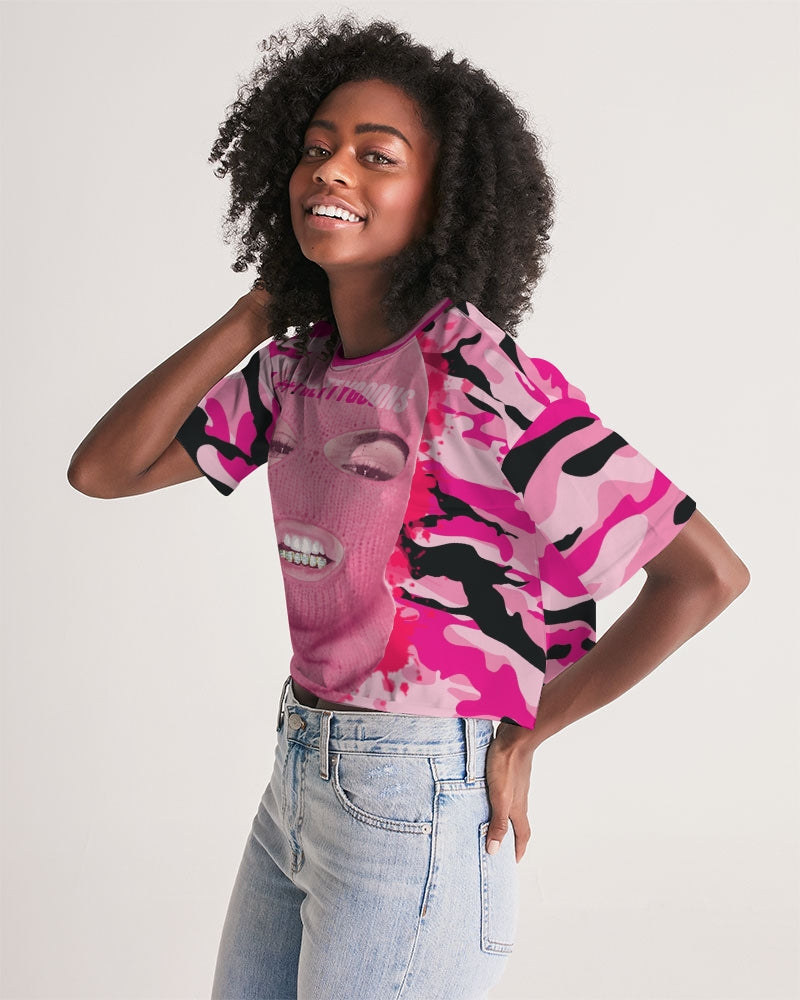 Pretty Goons Pink Camo Women's Lounge Cropped Tee