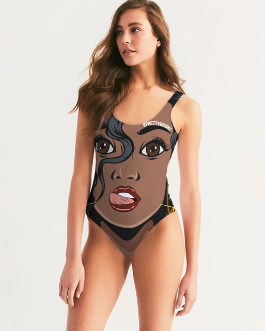 Pretty-Goon-2-gold-guns Women's One-Piece Swimsuit