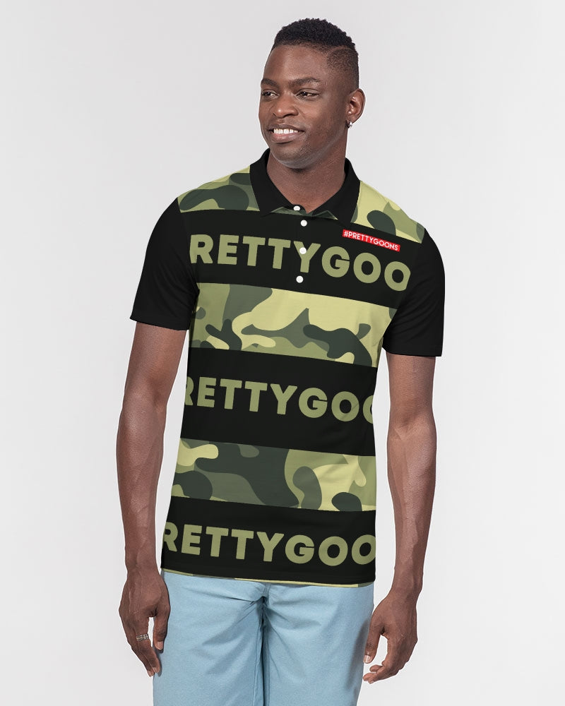 Pretty Goons GREEN Camo Men's Slim Fit Short Sleeve Polo