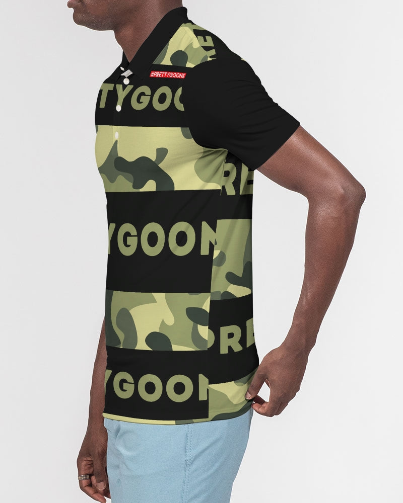 Pretty Goons GREEN Camo Men's Slim Fit Short Sleeve Polo